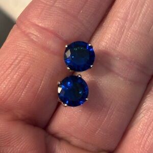 925 Sterling Silver Blue Rhinestone Stud Earrings
